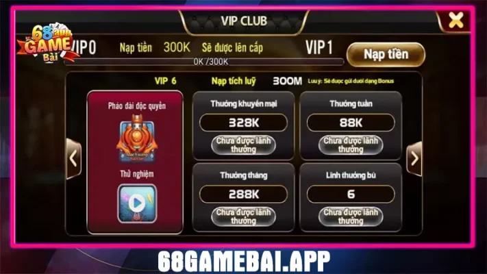 Khuyến mãi quà thưởng vip 6 68 club game bài