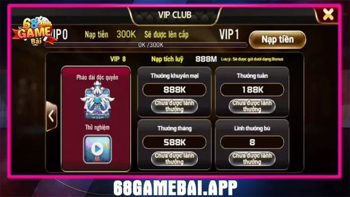 Khuyến mãi quà thưởng vip 8 68 club game bài